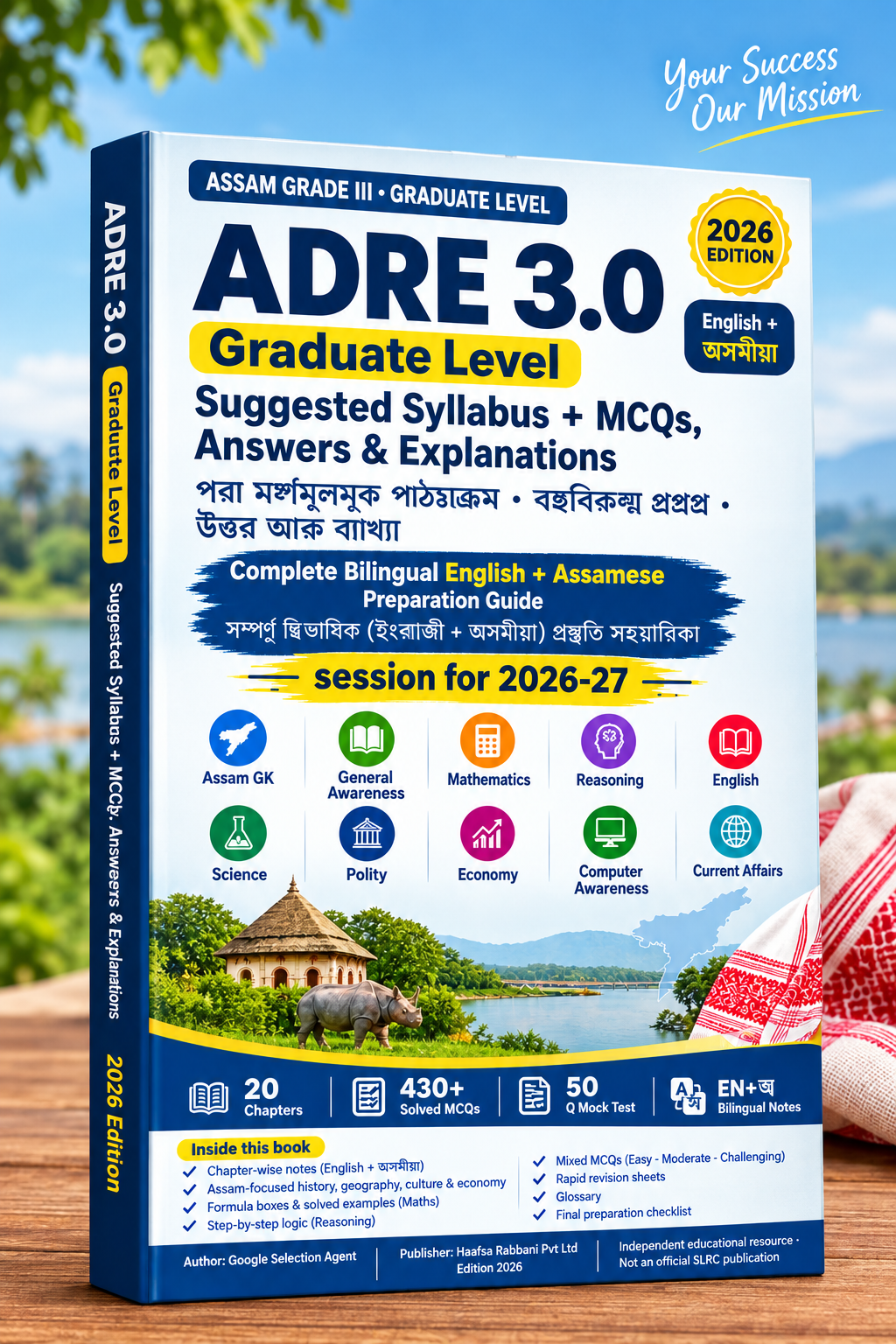 Cover of ADRE 3.0 Graduate Level – Suggested Syllabus + MCQs, Answers & Explanations eBook, 2026 Edition, English + Assamese